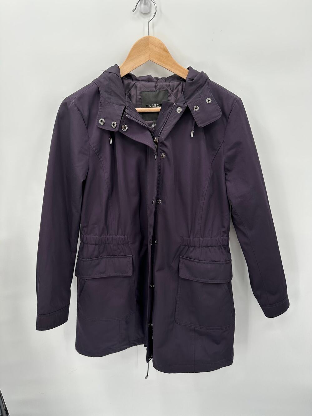 TALBOTS Plum Full Zip Long Lightweight Jacket Coat // Medium Petite